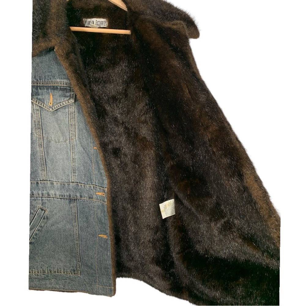 Vintage Marvin Richards Denim Faux Fur Lined Jacket Size Large - Picture 10 of 12